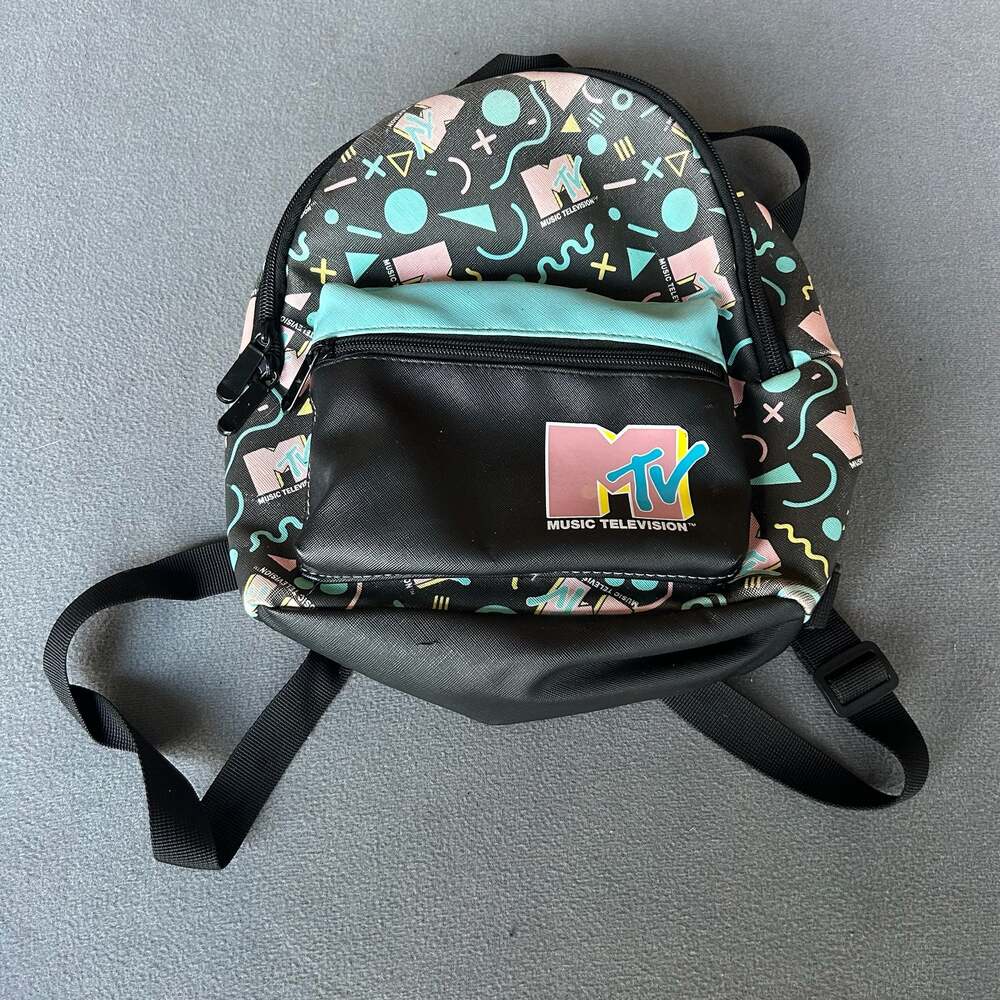 MTV Music Television 90s Retro Geometric Print Mini Backpack Black Y55